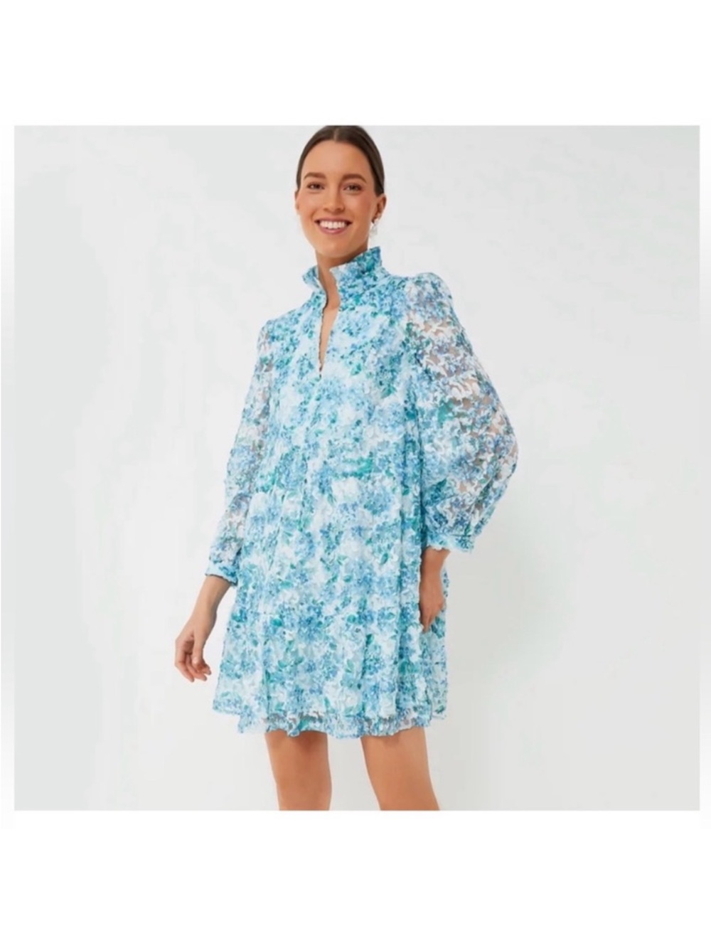 Tuckernuck Blue and White Floral Ruffled Dress